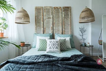 Sypialnia z dekoracją Vintage i zielonymi kolorami w apartamencie 